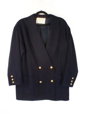 Vintage Jaeger England Dark Navy Blue Black Wool Blazer Jacket